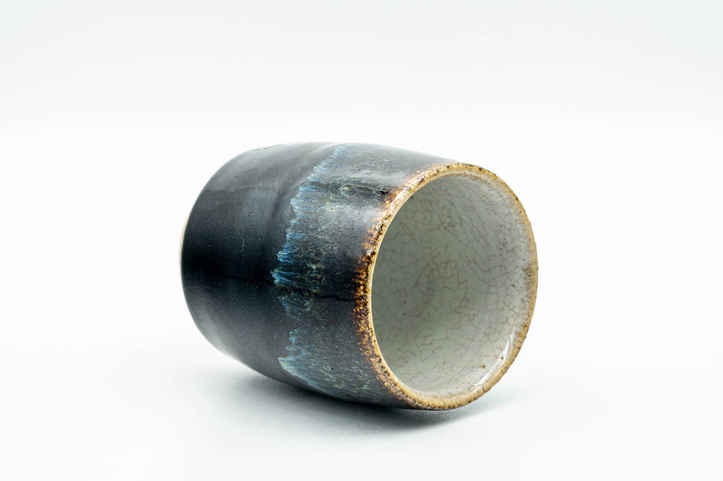 Japanese Teacup - Jet Black Blue Hare's Fur Drip-Glazed Yunomi - 150ml