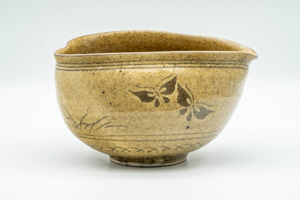 Japanese Katakuchi - Butterflies Beige Glazed Tea Pouring Bowl - 450ml