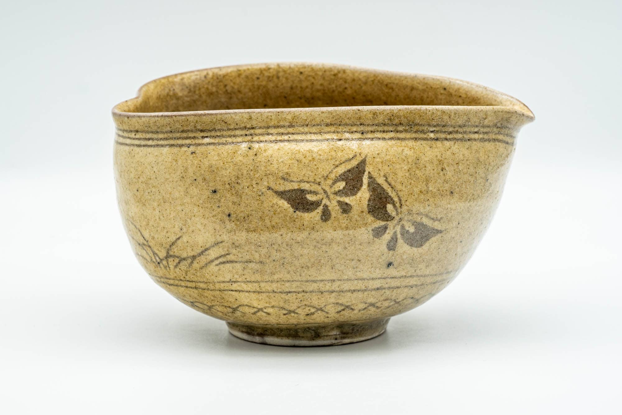 Japanese Katakuchi - Butterflies Beige Glazed Tea Pouring Bowl - 450ml