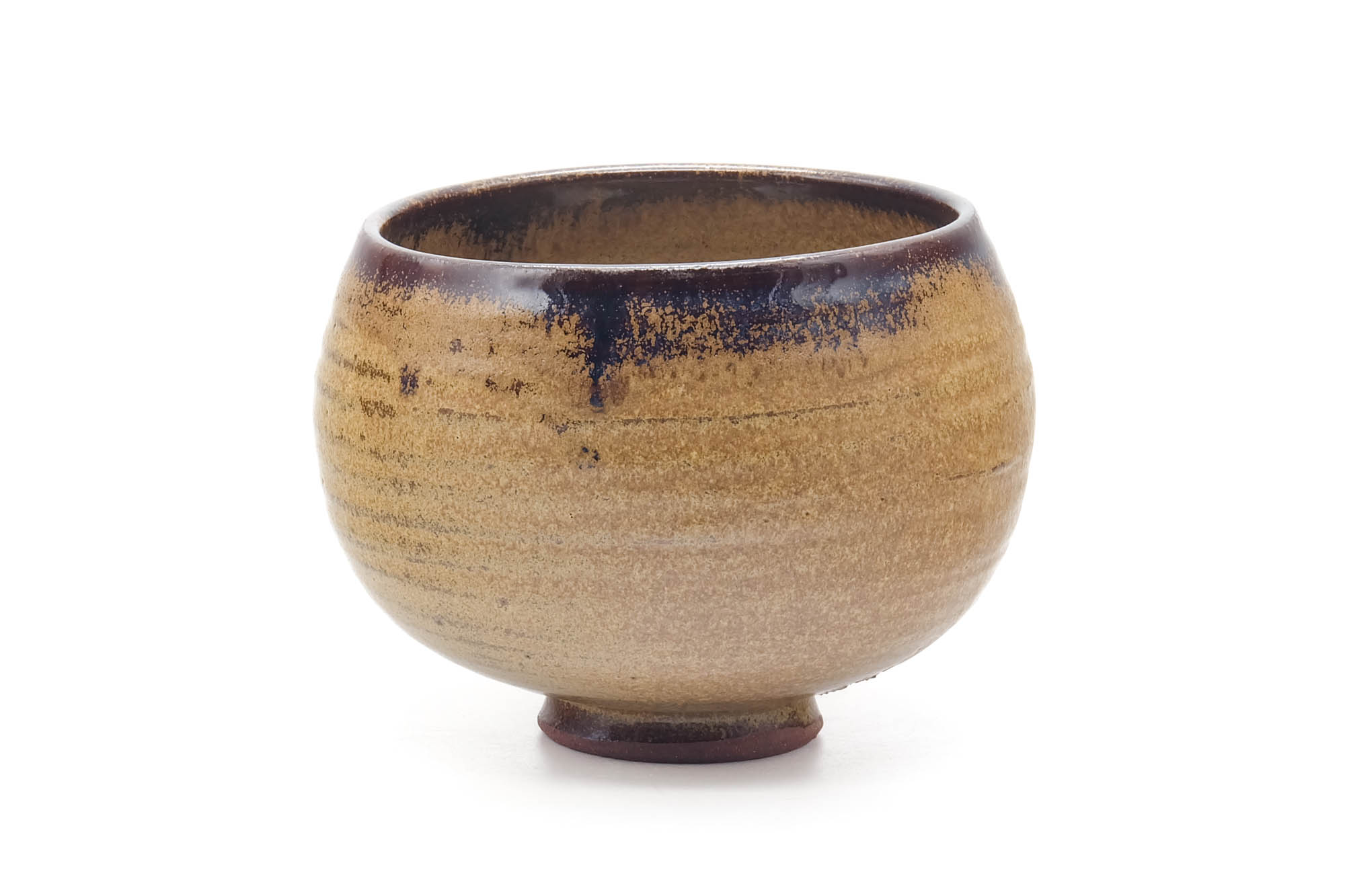 Japanese Matcha Bowl - Mottled Brown Yellow Glazed Wa-nari Chawan - 600ml