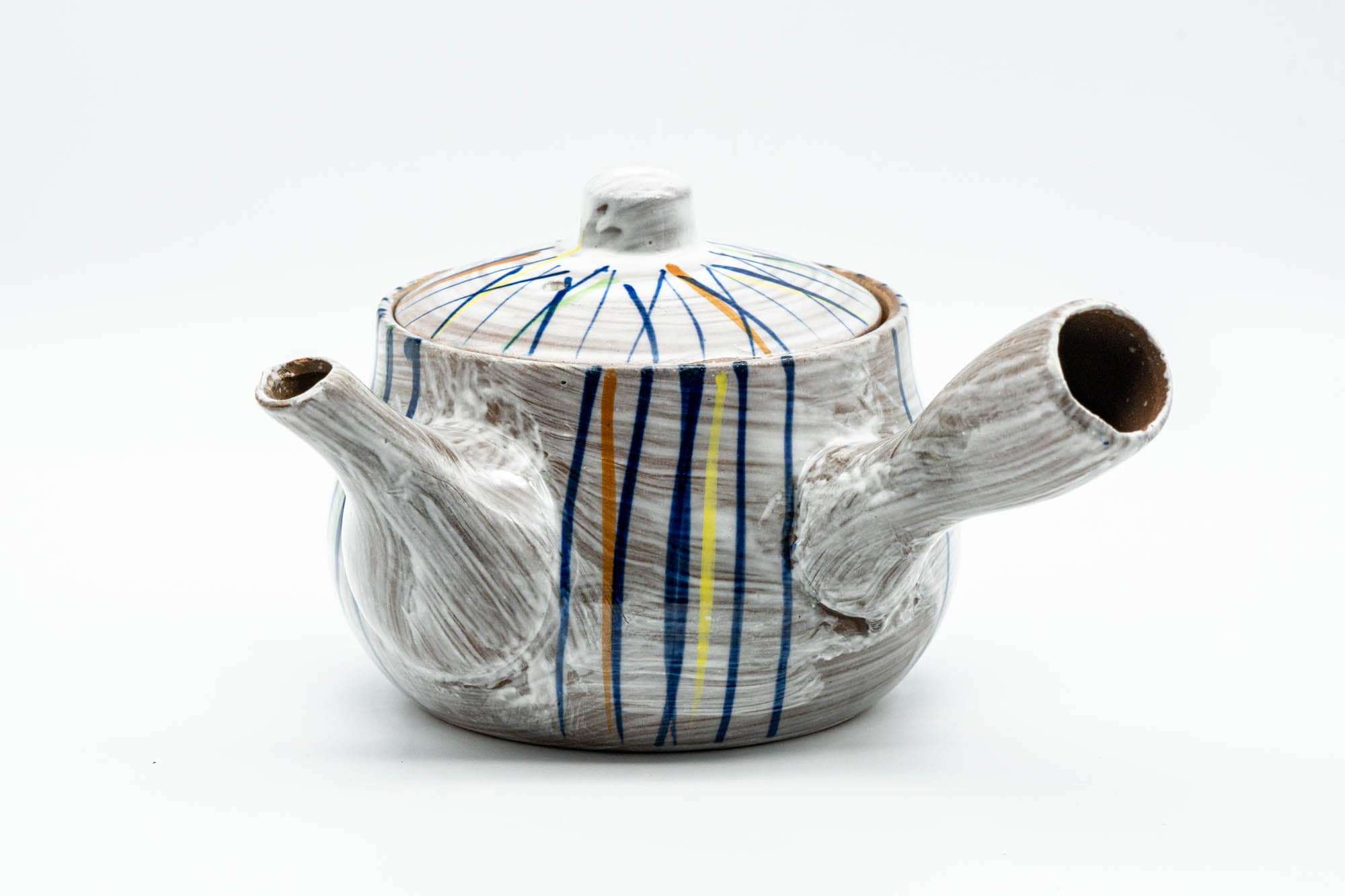 Japanese Kyusu - Brush Glazed Colorful Stripes Debeso Teapot - 250ml