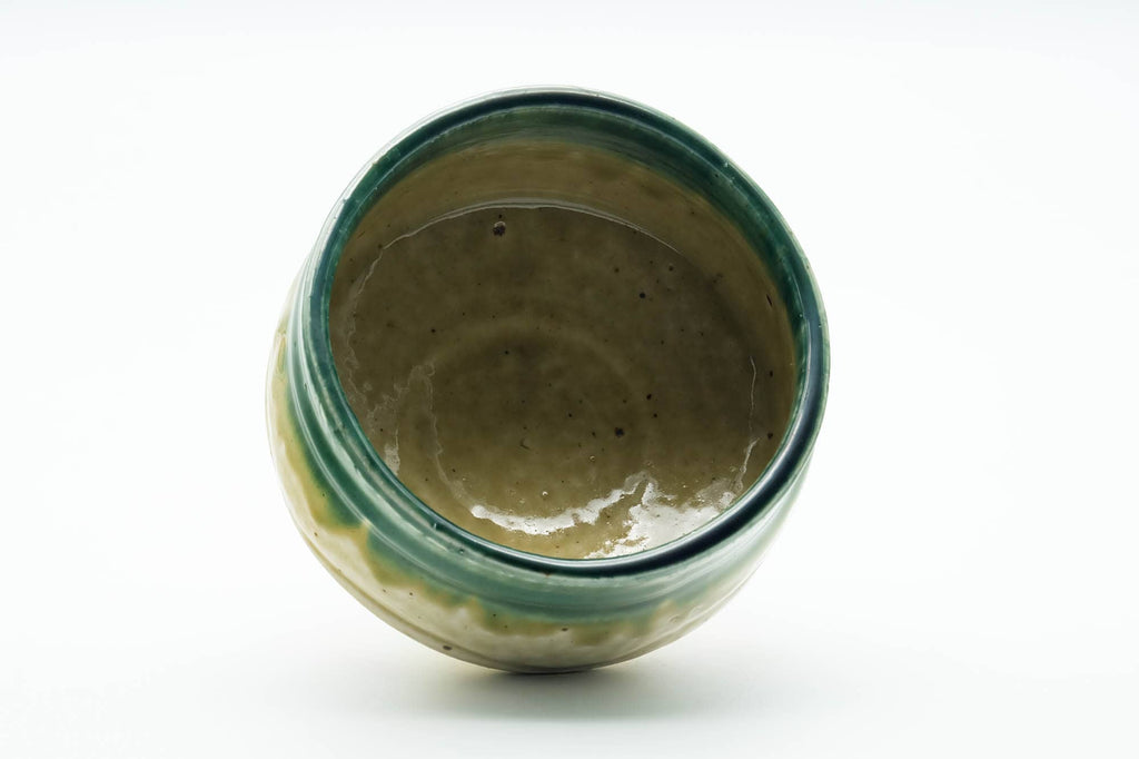 Japanese Matcha Bowl - Beige Green Drip-Glazed Undulating Chawan - 400ml