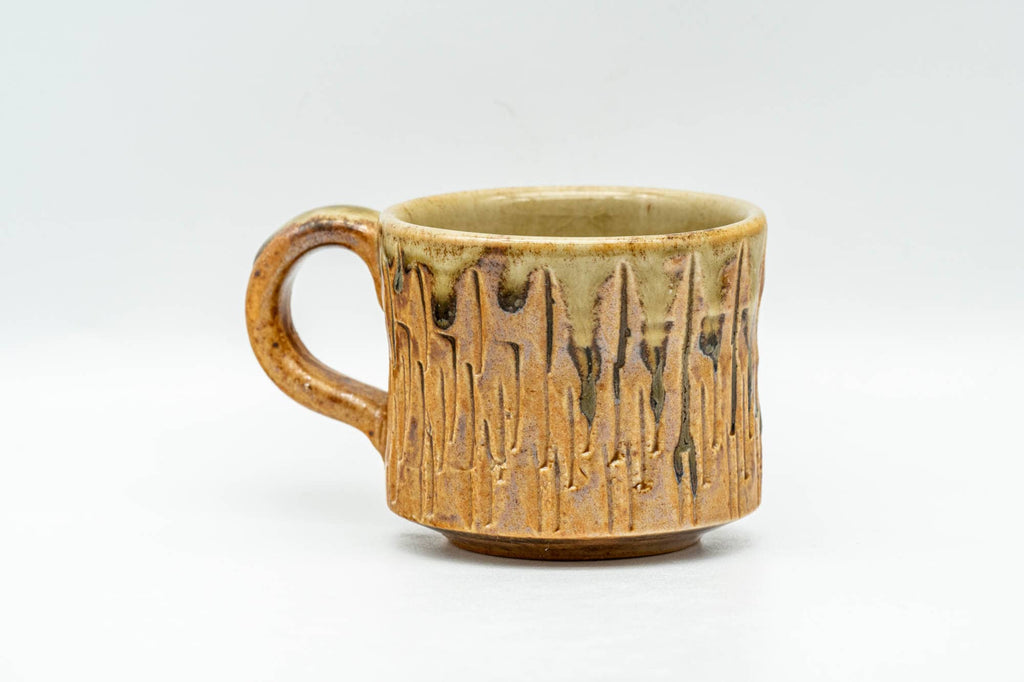 Japanese Teacup - Orange Green Drip-Glazed Ushirode Yunomi - 70ml