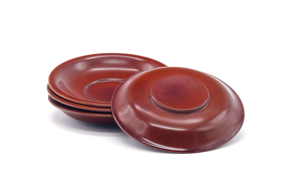 Japanese Chataku - Set of 4 Red Wooden Tea Saucers