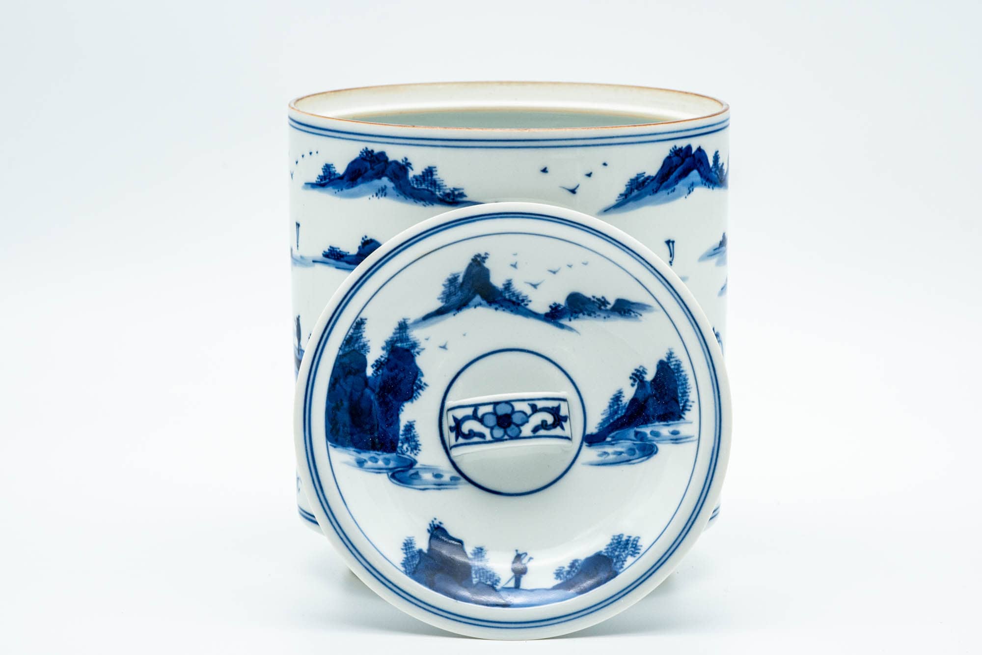 Japanese Mizusashi - Blue Mountainous Arita-yaki Tsutsu-gata Fresh Water Container - 1100ml