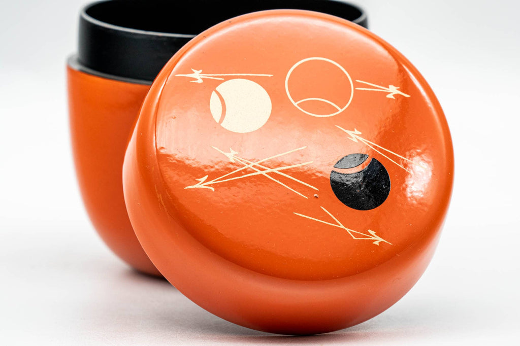 Japanese Natsume - Geometric Patterned Orange Black Lacquered Tea Caddy - 100ml