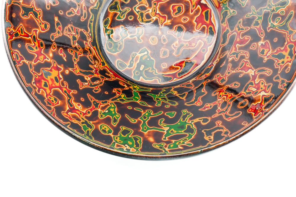 Japanese Chataku - Set of 5 Orange Green Kara-nuri Lacquer Tea Saucers