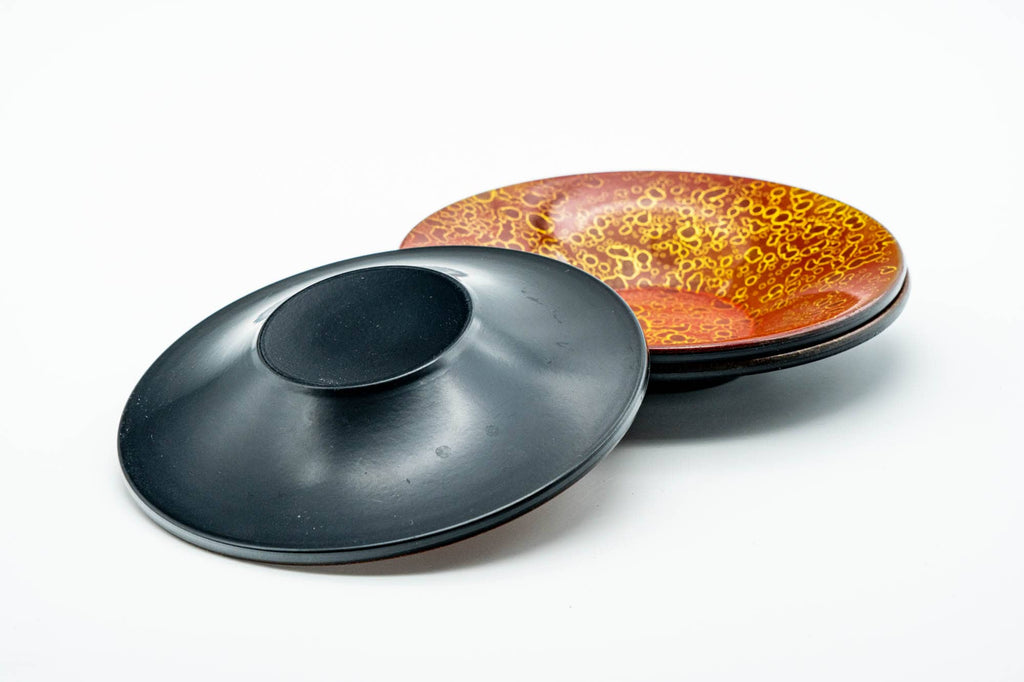 Japanese Chataku - Set of 3 Abstract Kara-nuri Red Lacquered Tea Saucers