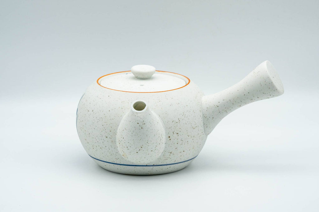 Japanese Tea Set - Blue Floral White Matte Glazed Arita-yaki Debeso Kyusu Teapot with 5 Yunomi Teacups