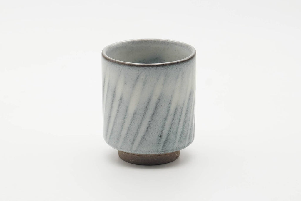 Japanese Teacup - Spiraling White Grey Glazed Yunomi - 130ml