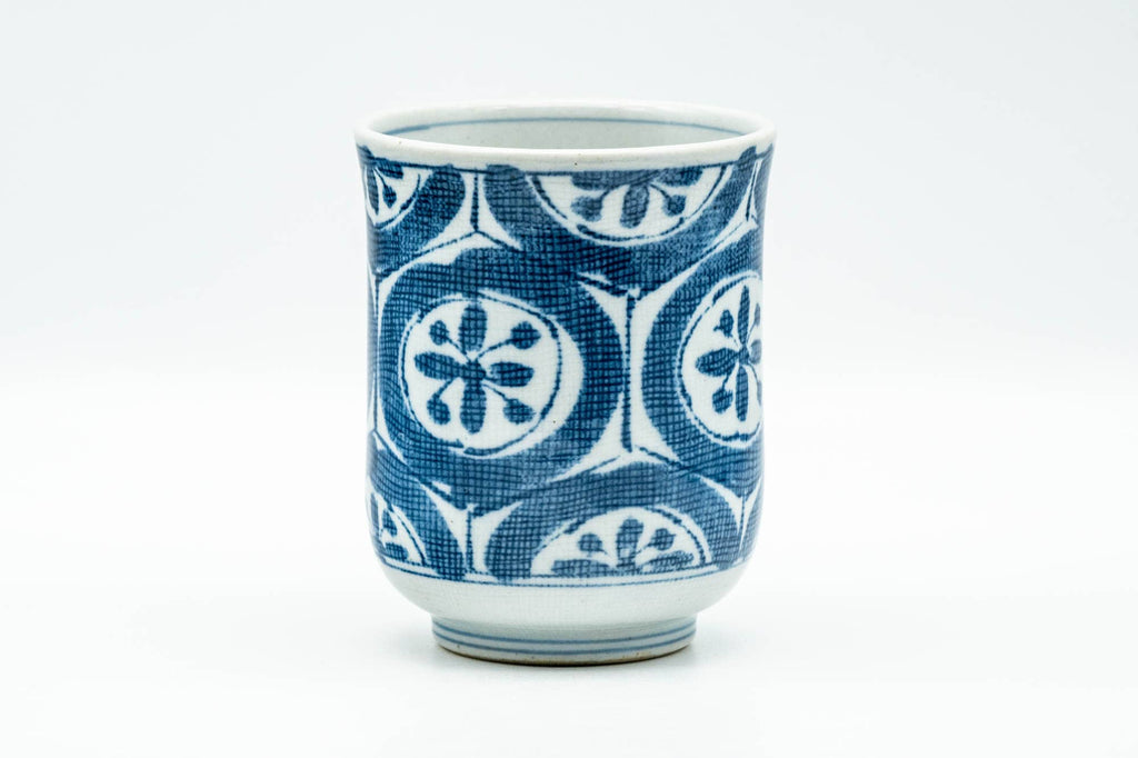 Japanese Teacup - Blue Floral Geometric Arita-yaki Yunomi - 180ml