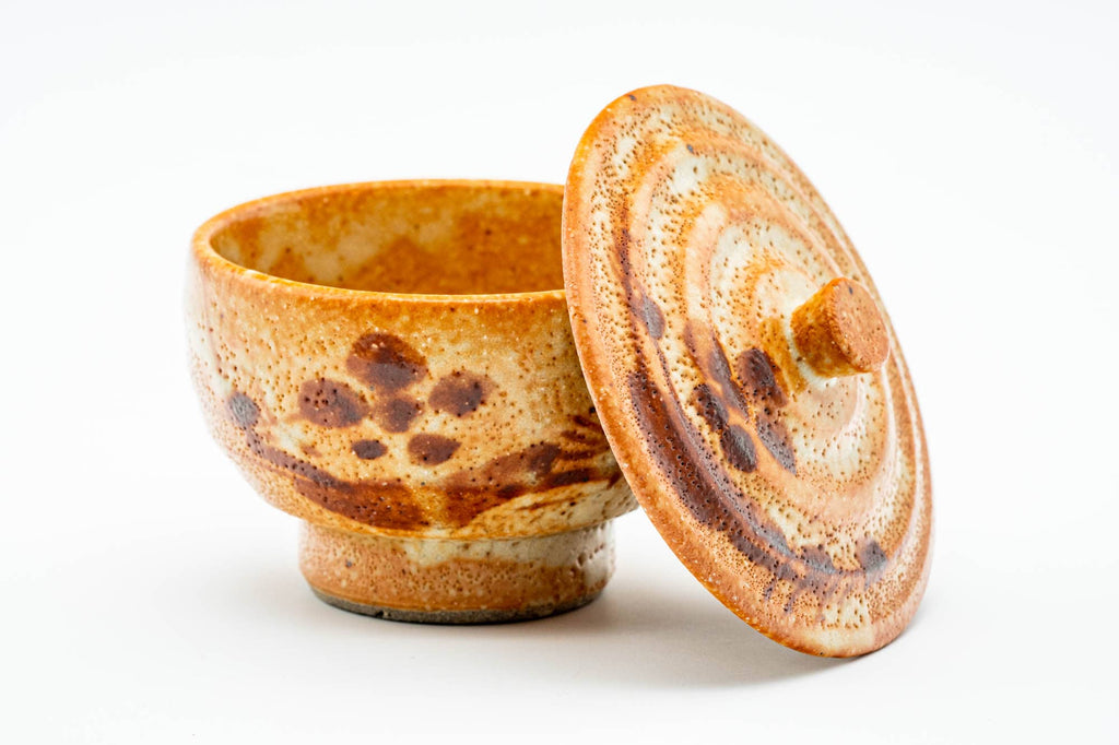 Japanese Teacup - Floral Orange Shino Glazed Lidded Yunomi - 120ml