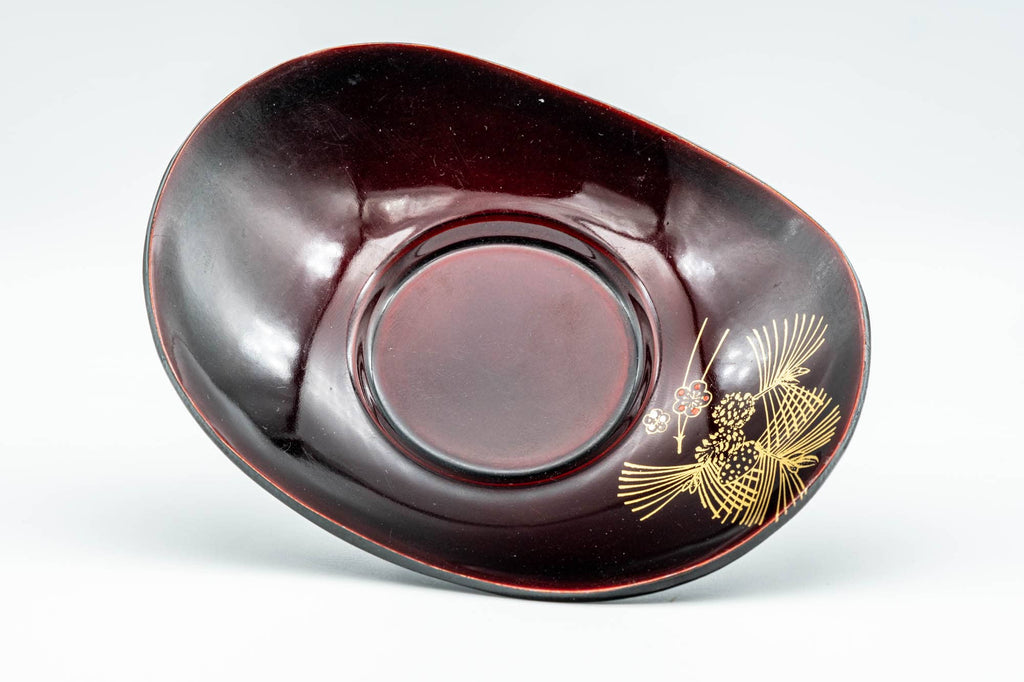 Japanese Chataku - Pair of Purple Gold Floral Oval-Shaped Tea Saucers
