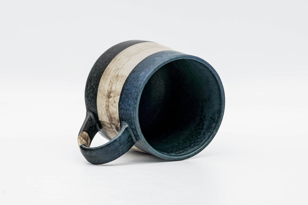 Blue Beige Black Striped Mino-yaki Mug - 280ml