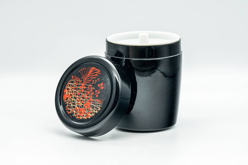 Japanese Chazutsu - Floral Black Lacquer Tea Canister - 200ml