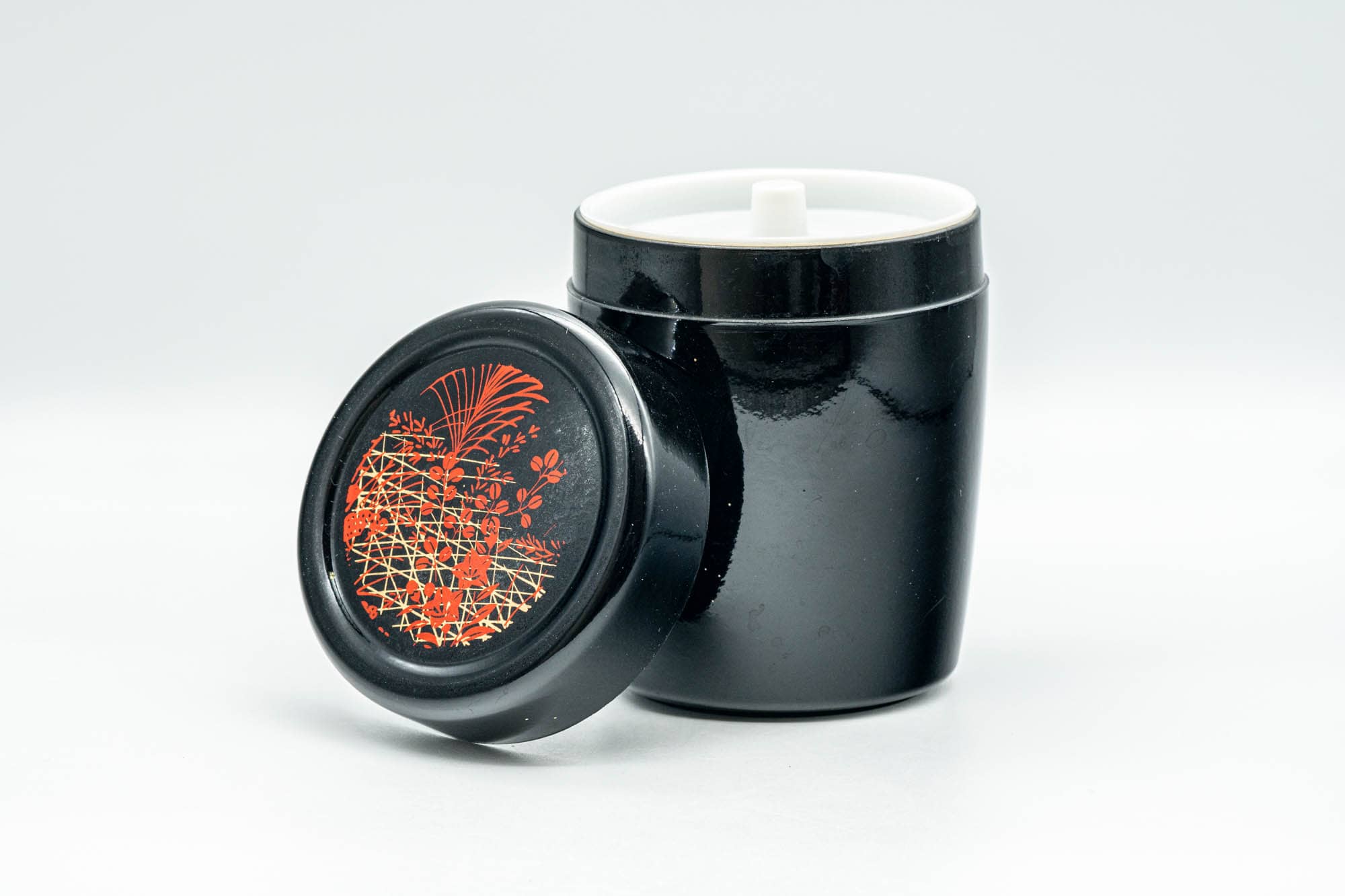 Japanese Chazutsu - Floral Black Lacquer Tea Canister - 200ml