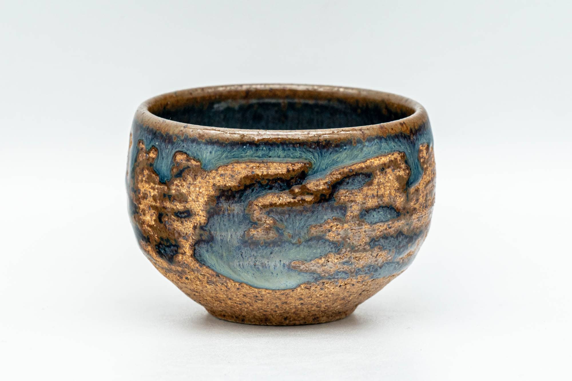 Japanese Teacup - Blue Glazed Orange Stoneware Yunomi - 80ml