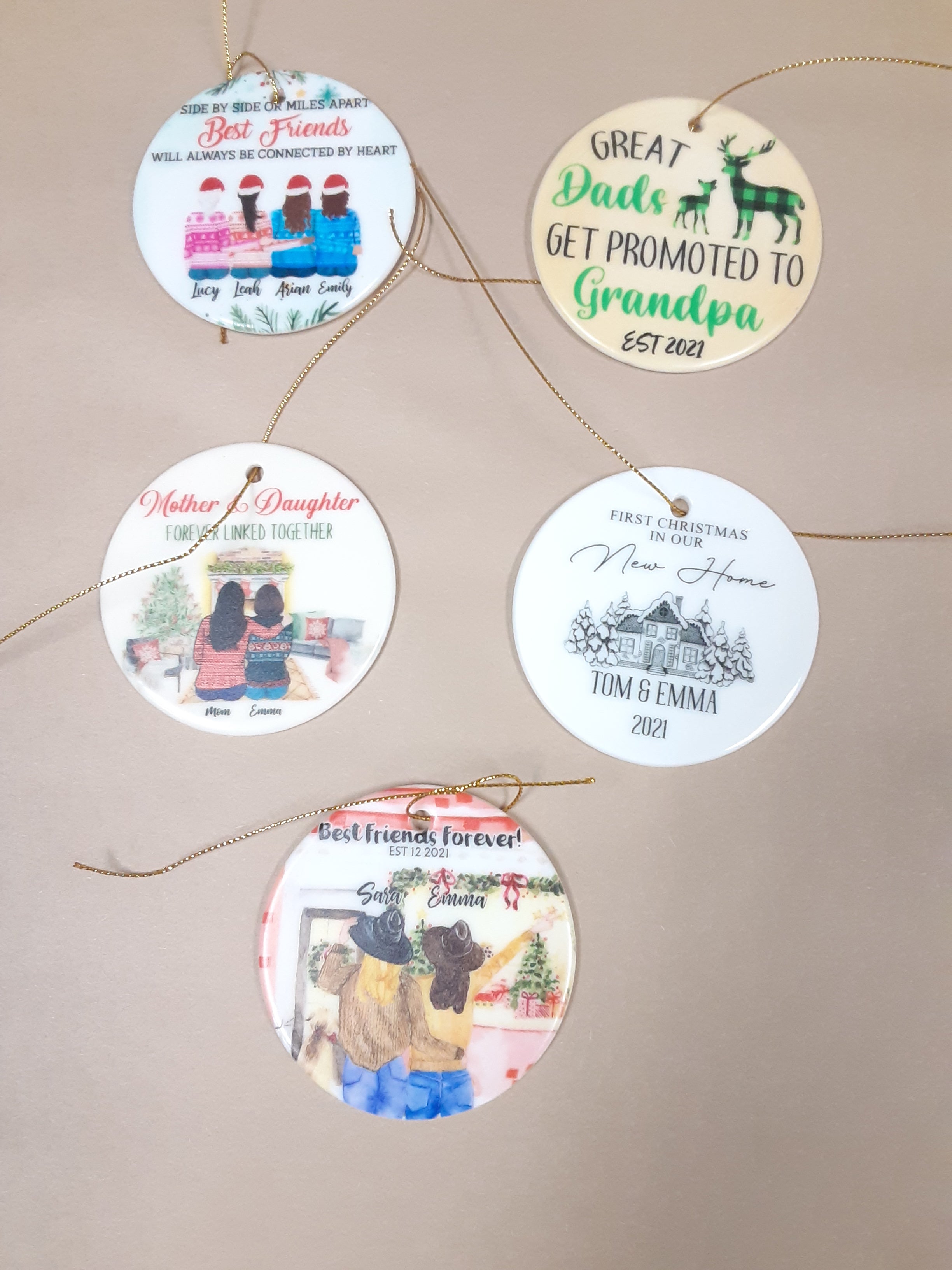 FBA  Qty 12 - 3" Round Personalized Ceramic Ornament with Gift Box