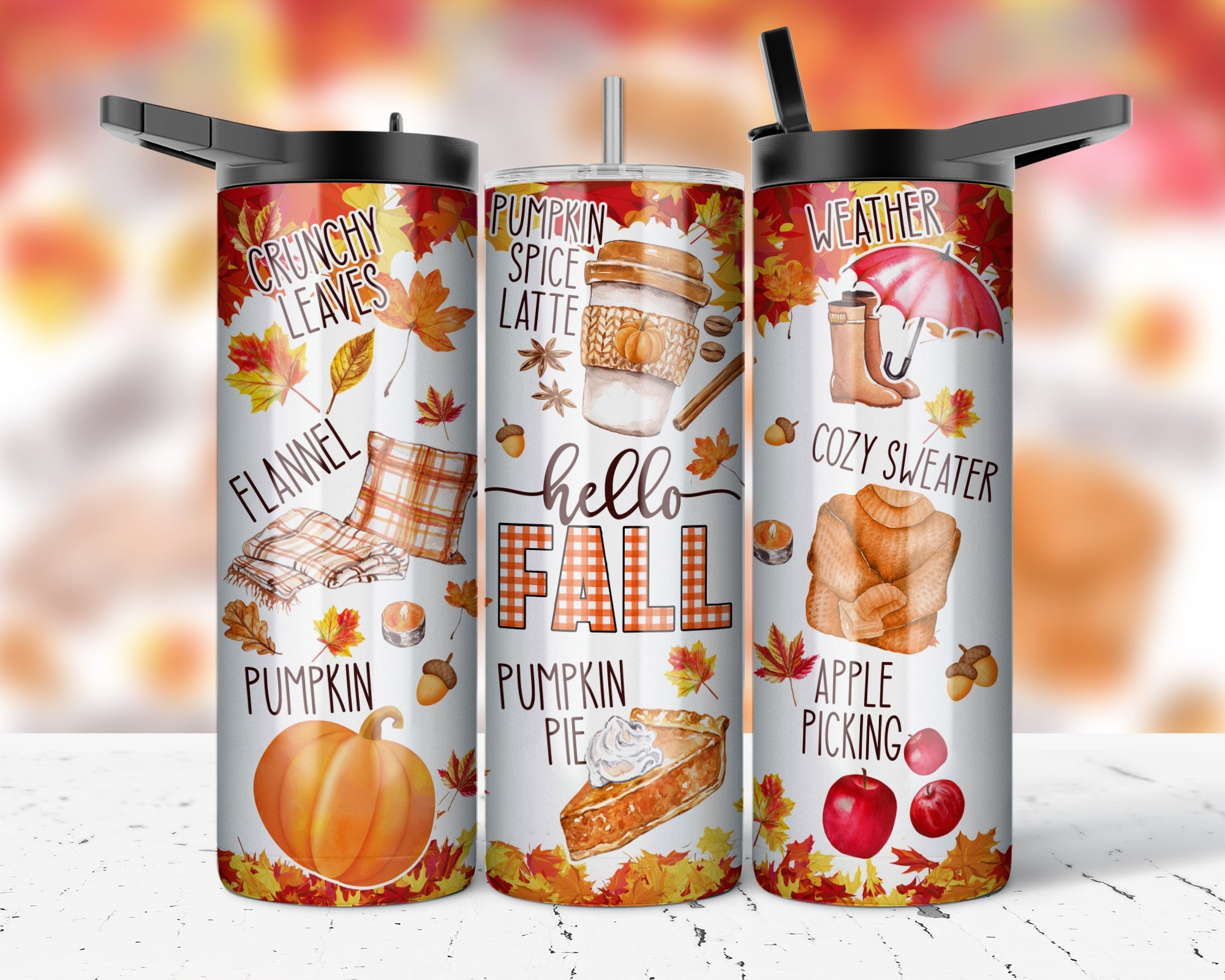 Assorted Ready to Press Sublimation Prints for 20oz Straight Skinny Tumblers (10 Pack) - Fall