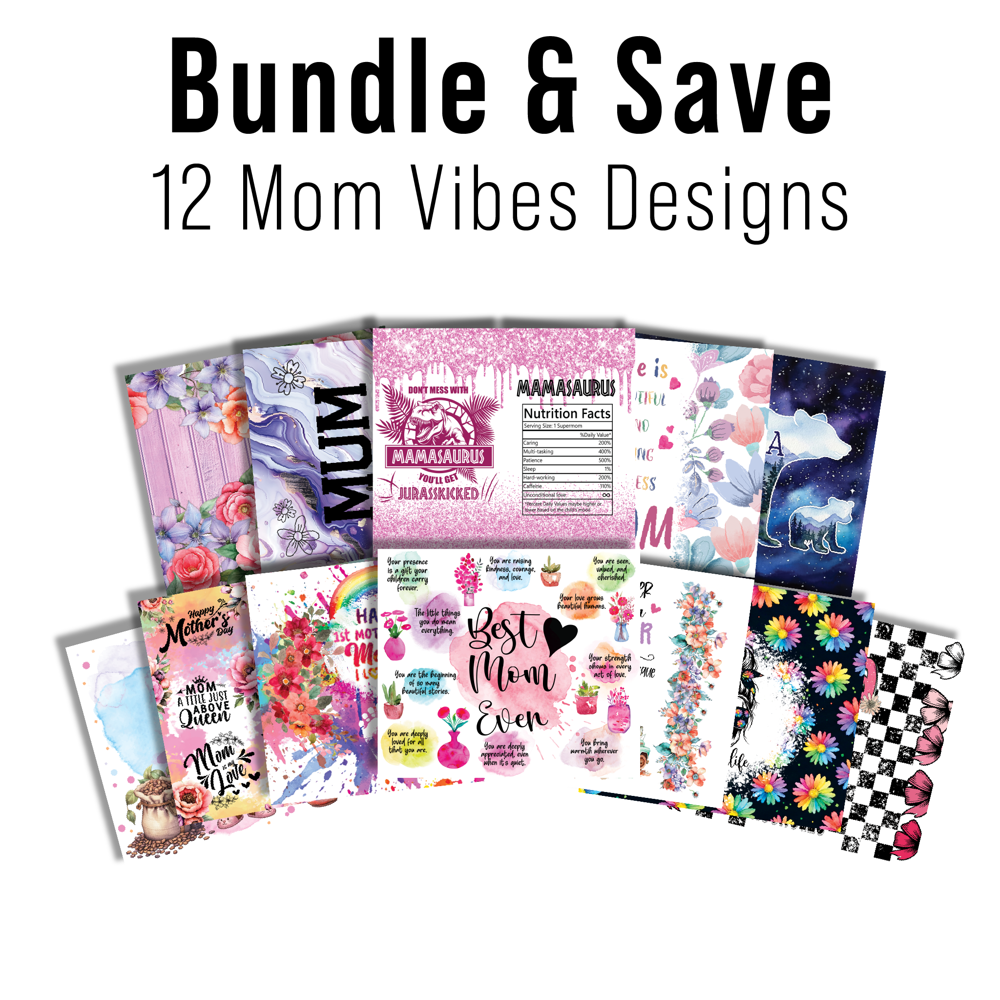 Digital Sublimation Designs - Mom Vibes Collection Tumbler Wraps