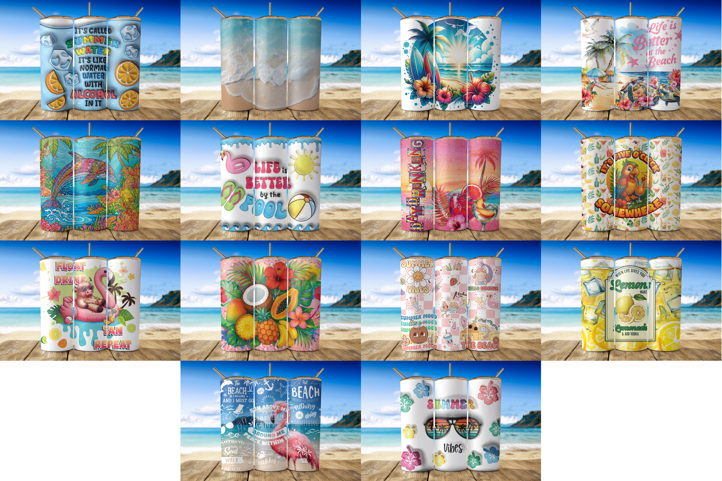 Assorted Ready to Press Sublimation Tumbler Prints (14 Pack) - Summer