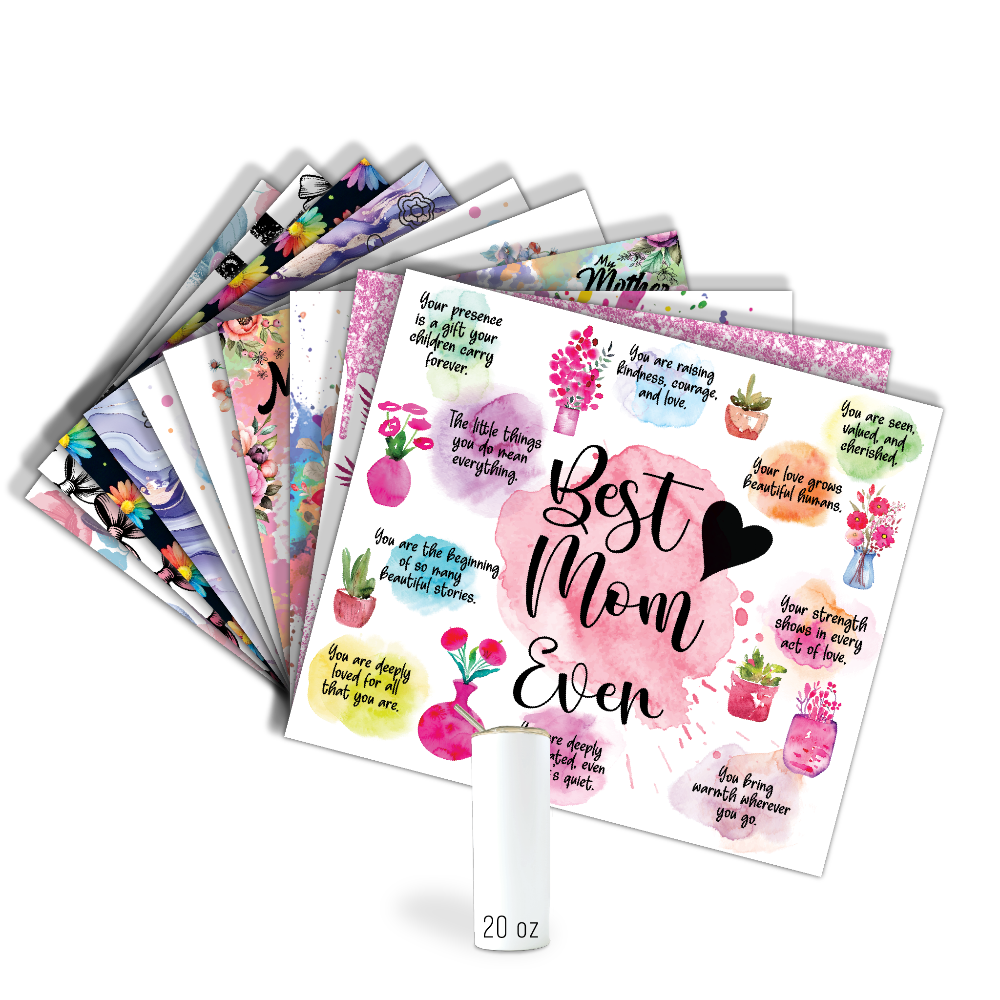 Assorted Ready to Press Sublimation Tumbler Prints (12 Pack) - Mom Vibes