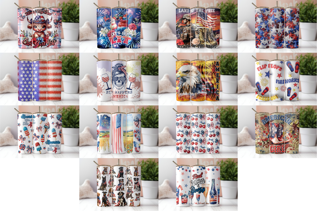 Assorted Ready to Press Sublimation Tumbler Prints (14 Pack) - Fourth of July