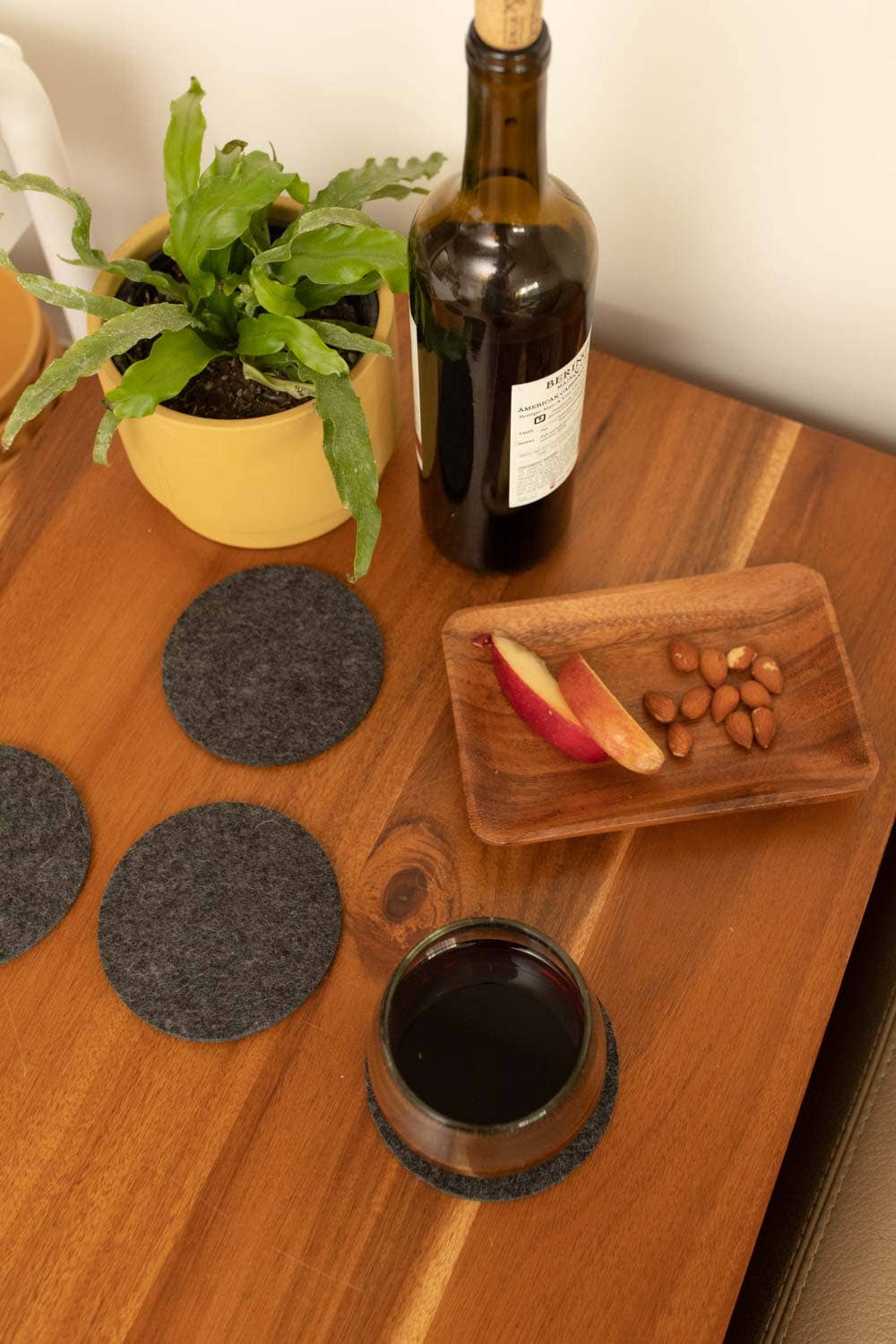 Charcoal: Bierfilzl Merino Wool Felt Round Coaster Solid 4 Pack