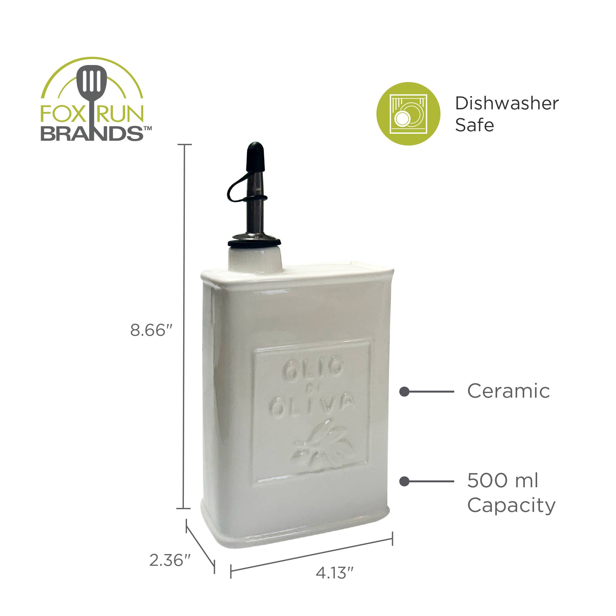 White Ceramic Olive Oil Dispenser Can, 17 oz