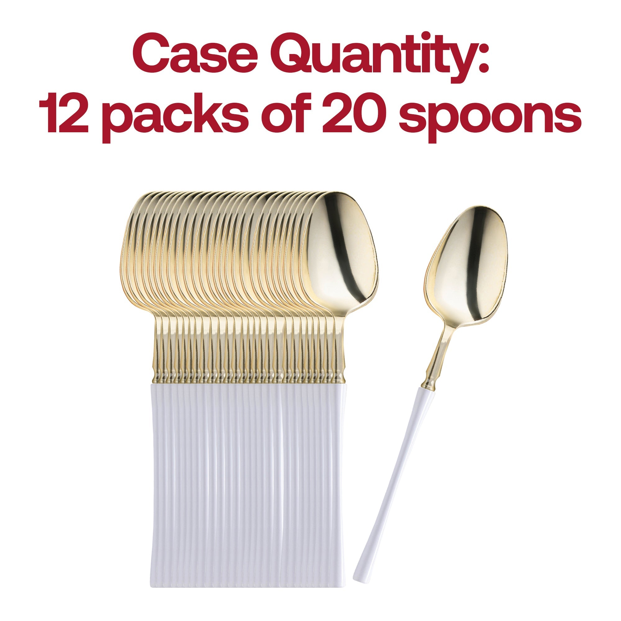 Gold with White Handle Moderno Disposable Plastic Dinner Spoons