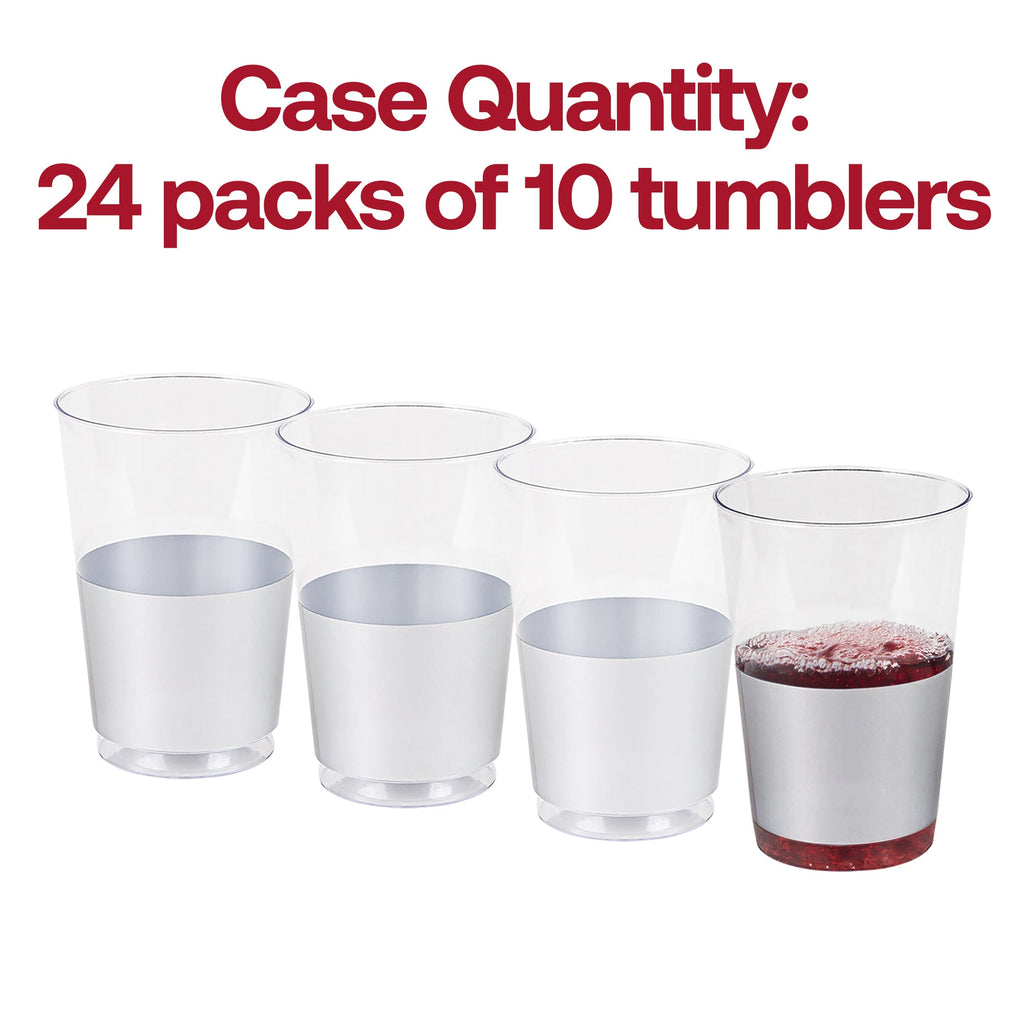 Clear with Metallic Silver Thick Bottom Round Disposable Plastic Tumblers (12 oz. )