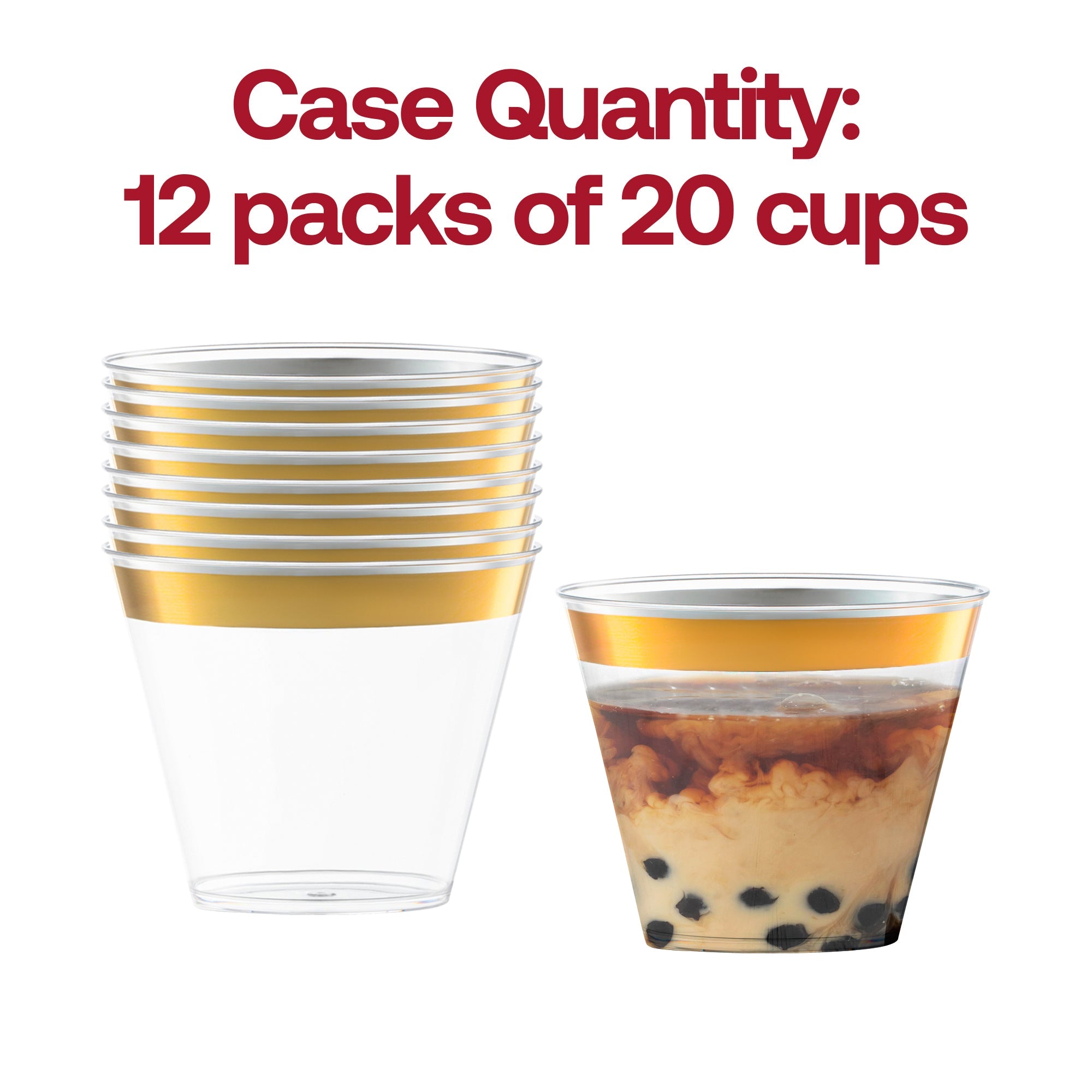 Clear with Metallic Gold Rim Round Disposable Plastic Cups (9 oz. )