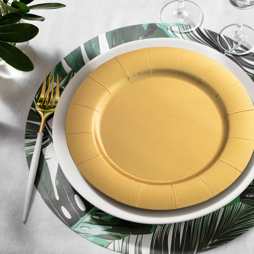 Gold Round Disposable Paper Charger Plates (13")