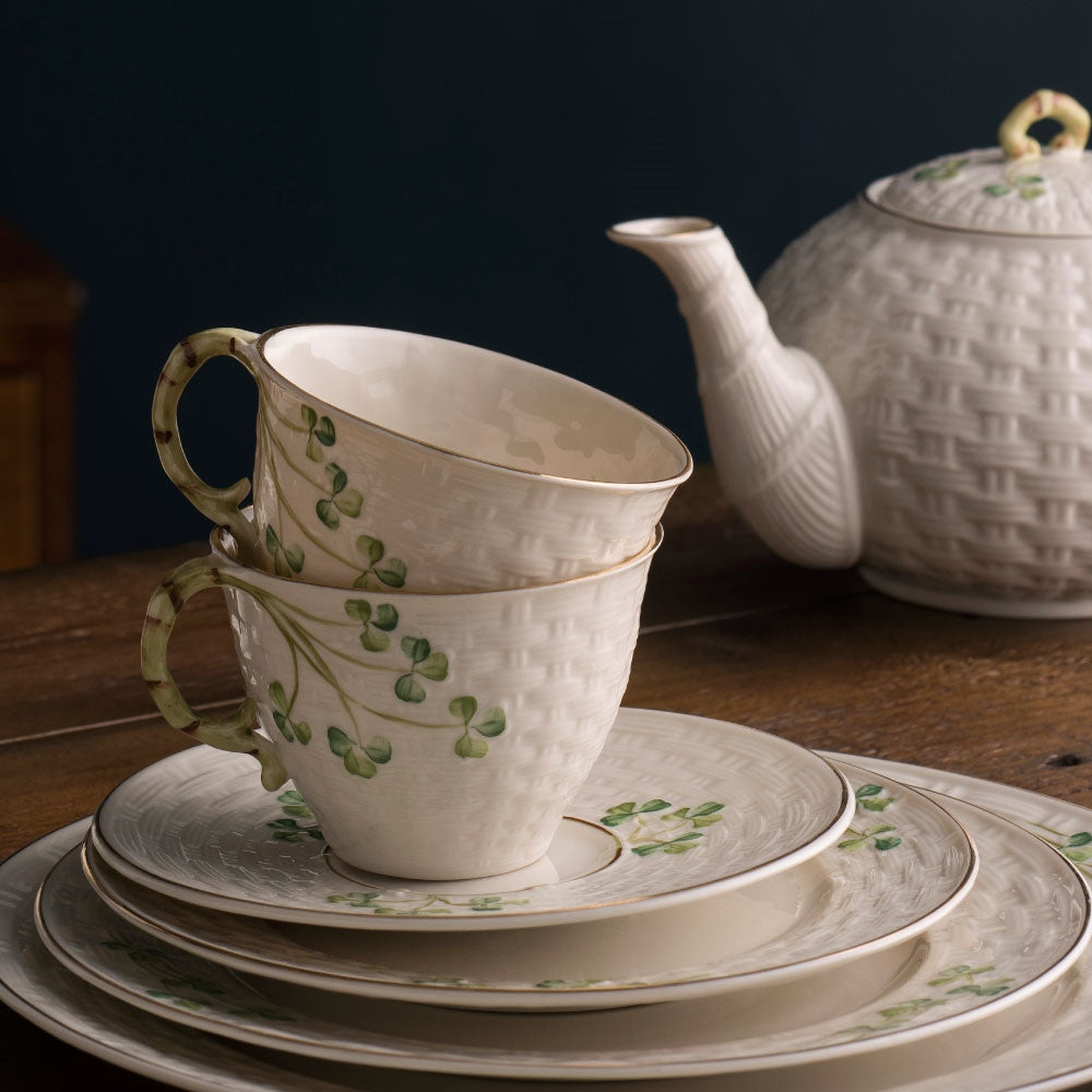 Belleek Classic 1880 - Gold Shamrock Cup and Saucer