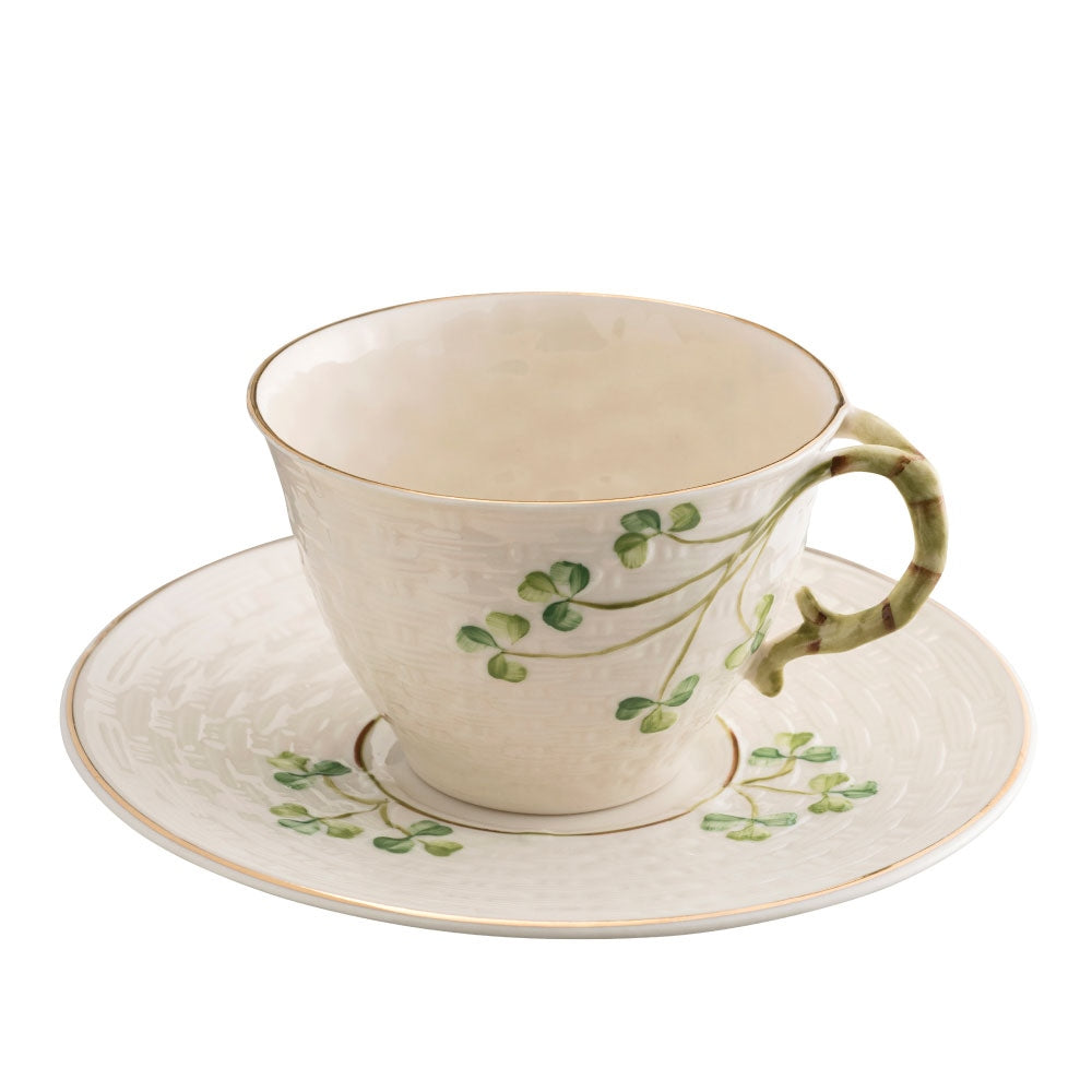 Belleek Classic 1880 - Gold Shamrock Cup and Saucer