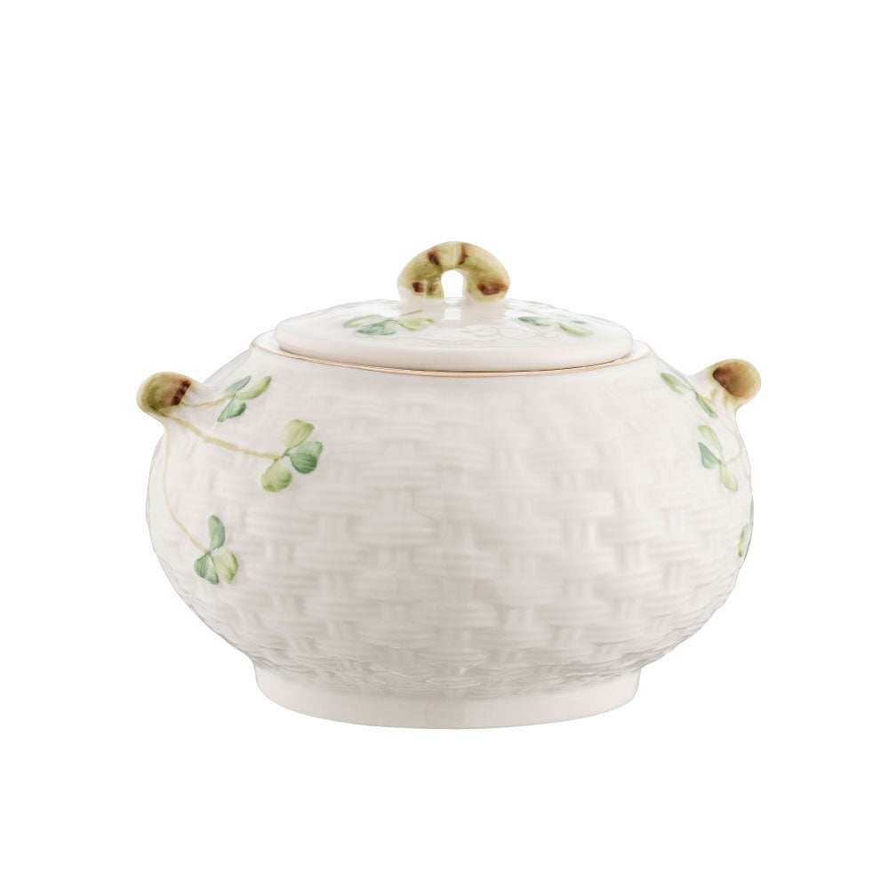 Belleek Classic 1880 - Gold Shamrock Teapot Sugar and Cream Set