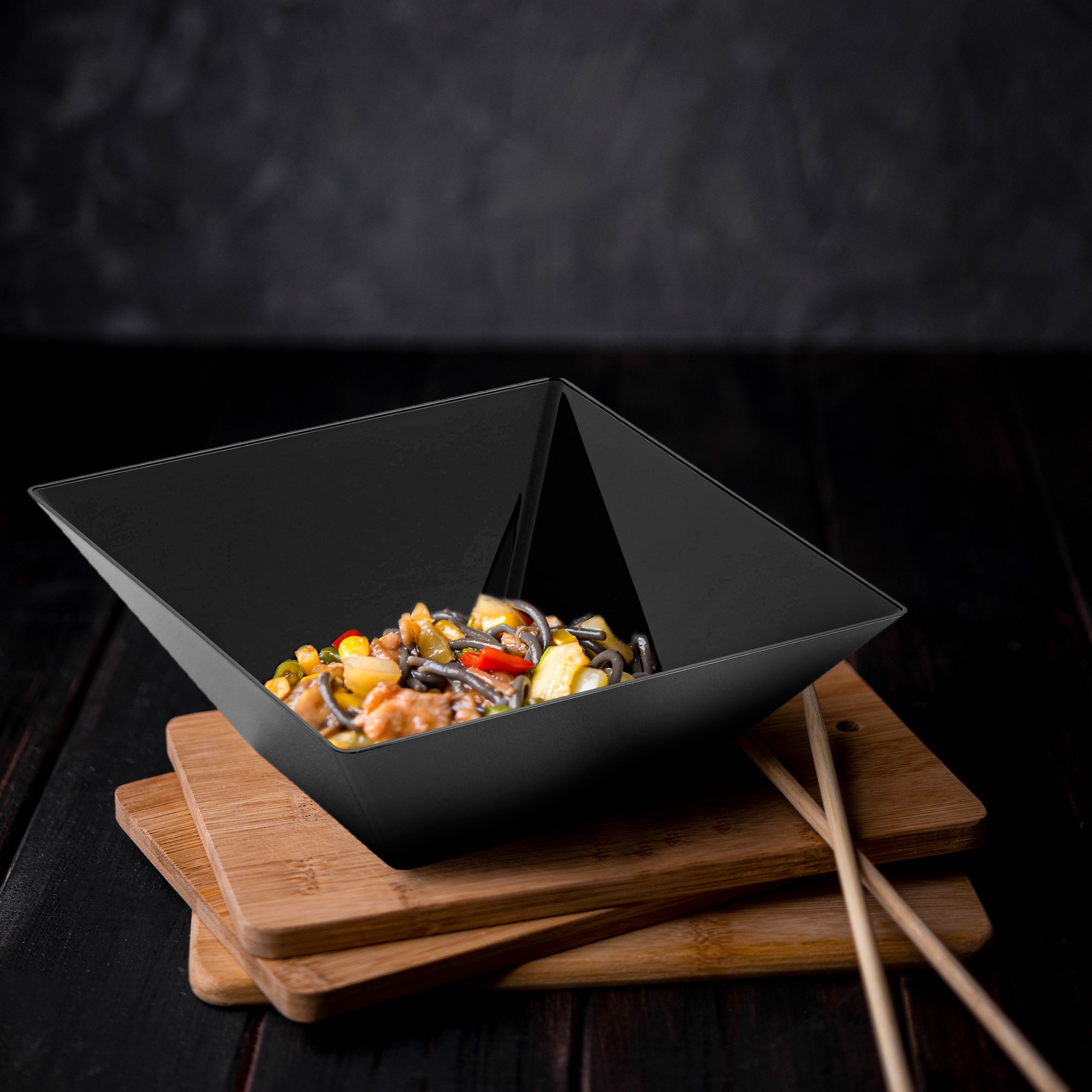 Black Square Plastic Serving Bowls (3 qt.)