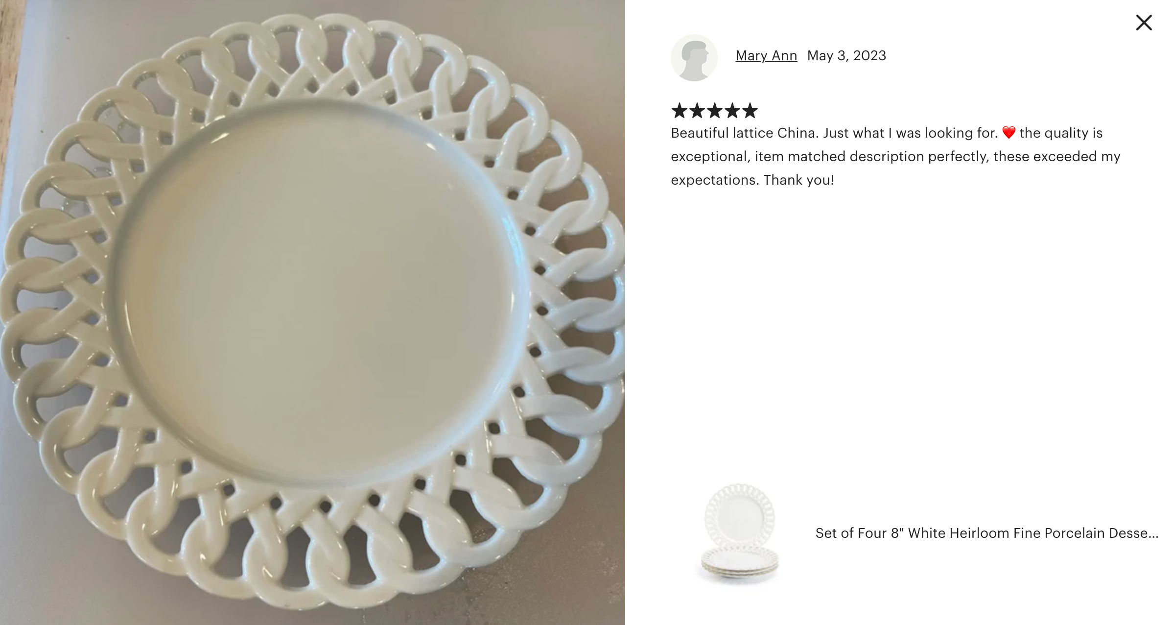 White Heirloom Fine Porcelain Dessert/Dinner Plate