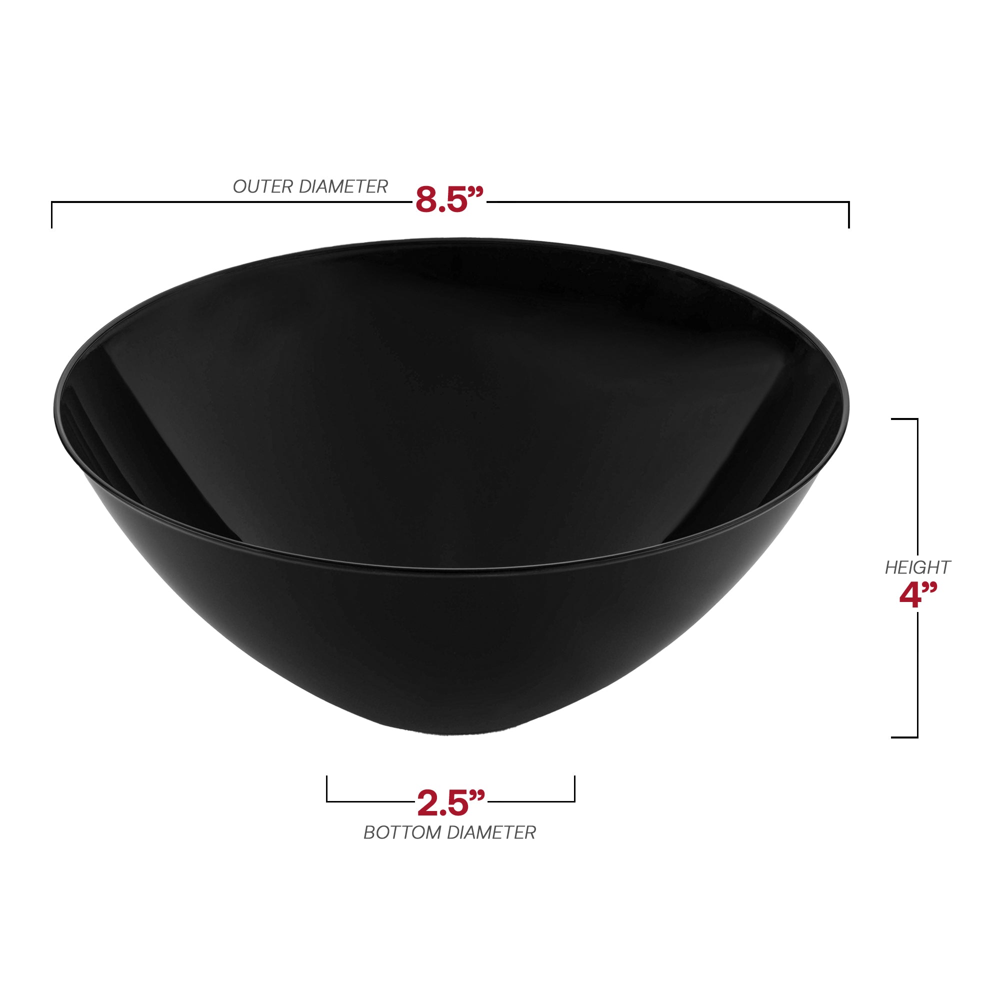 Solid Black Organic Round Disposable Plastic Bowls (32 oz.)