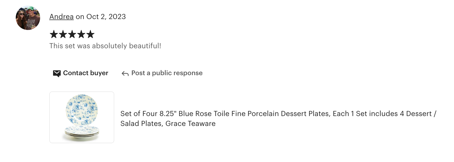 8.25" Blue Rose Toile Fine Porcelain Dessert Plate