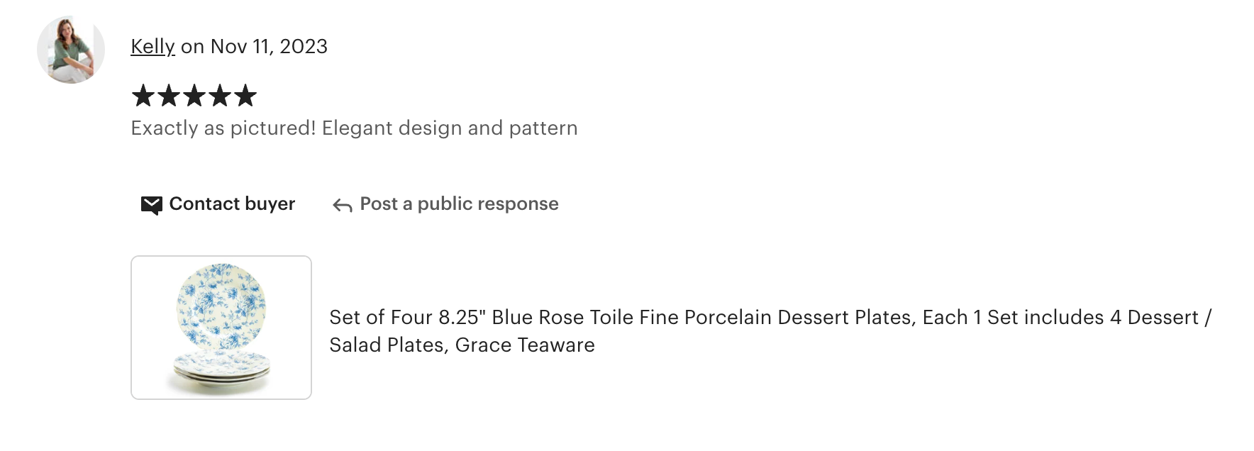 8.25" Blue Rose Toile Fine Porcelain Dessert Plate