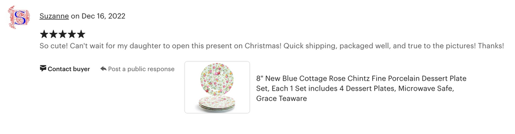 Blue Cottage Rose Chintz Fine Porcelain Dessert/Dinner Plate - New Edition