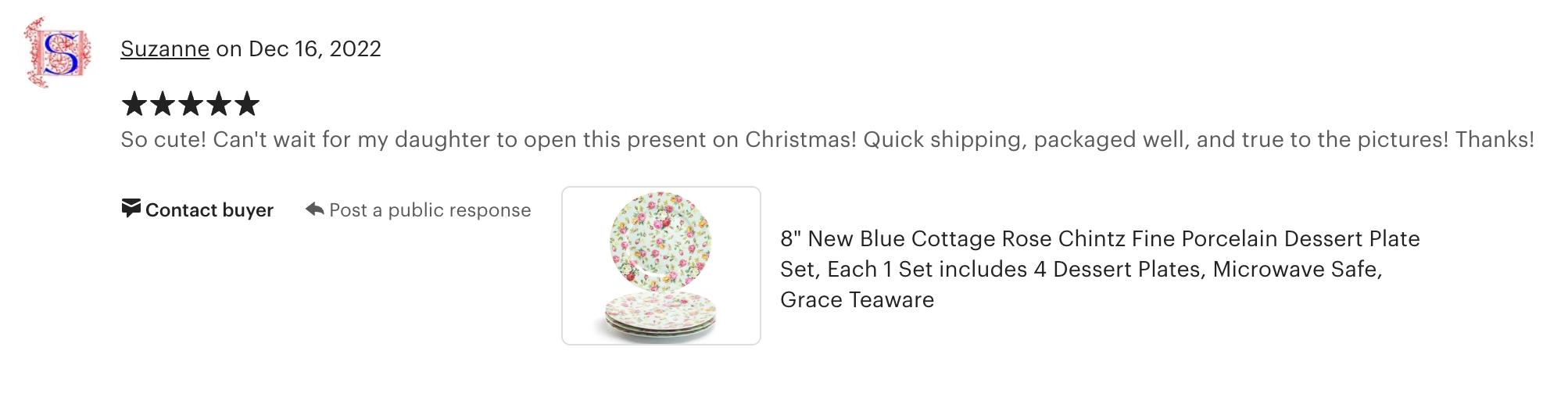 Blue Cottage Rose Chintz Fine Porcelain Dessert/Dinner Plate - New Edition