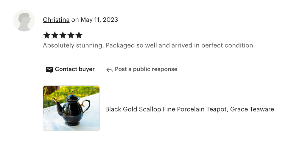 Black Gold Scallop Fine Porcelain Teapot