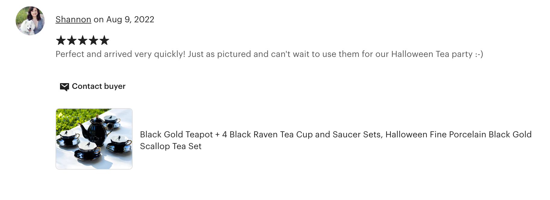 Black Gold Scallop Teapot + Raven Tea Cup and Saucer Sets