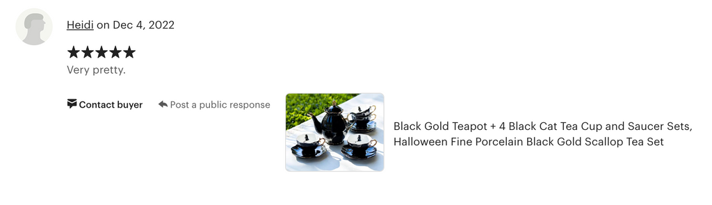 Black Gold Scallop Teapot + 4 Black Cat Tea Cup and Saucer Sets
