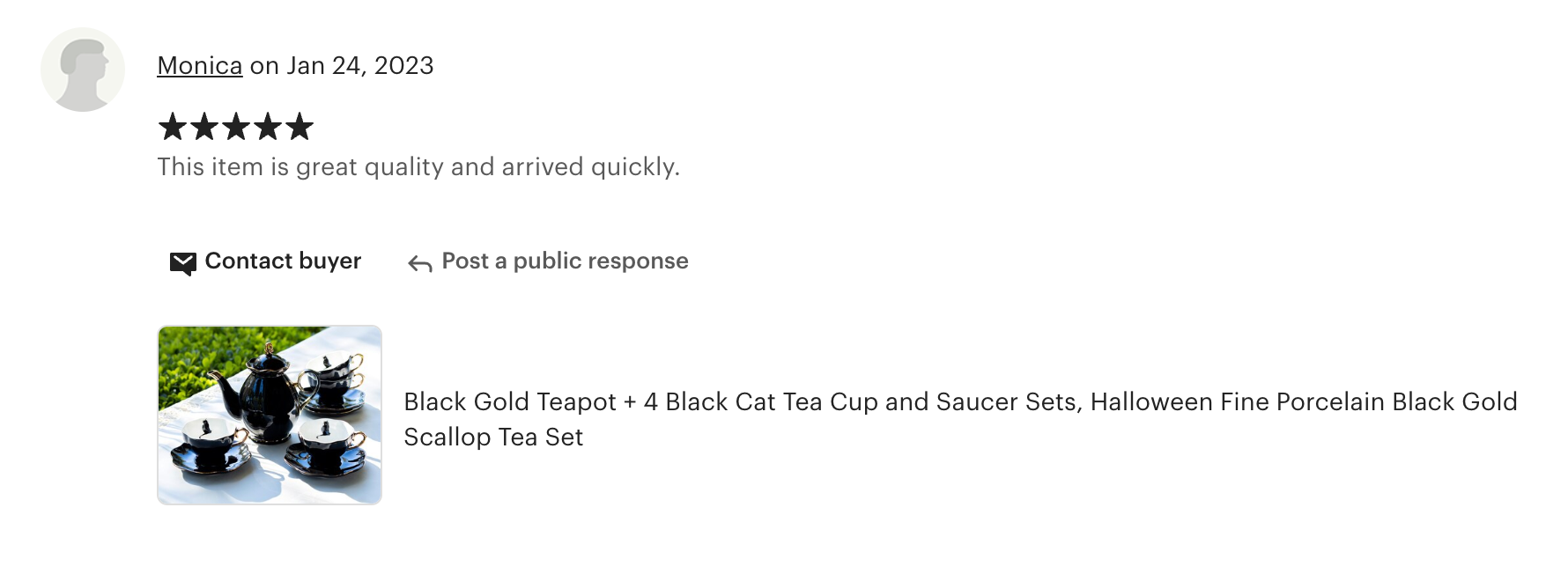 Black Gold Scallop Teapot + 4 Black Cat Tea Cup and Saucer Sets