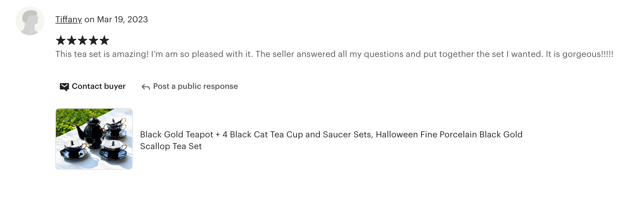Black Gold Scallop Teapot + 4 Black Cat Tea Cup and Saucer Sets