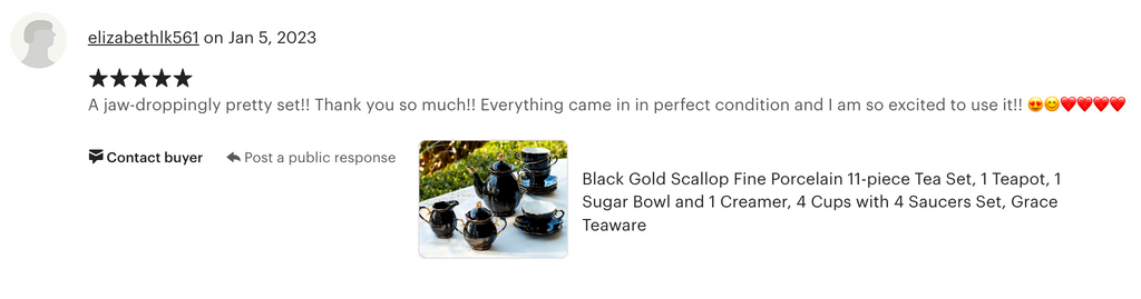 Black Gold Scallop Fine Porcelain 11-Piece Tea Set