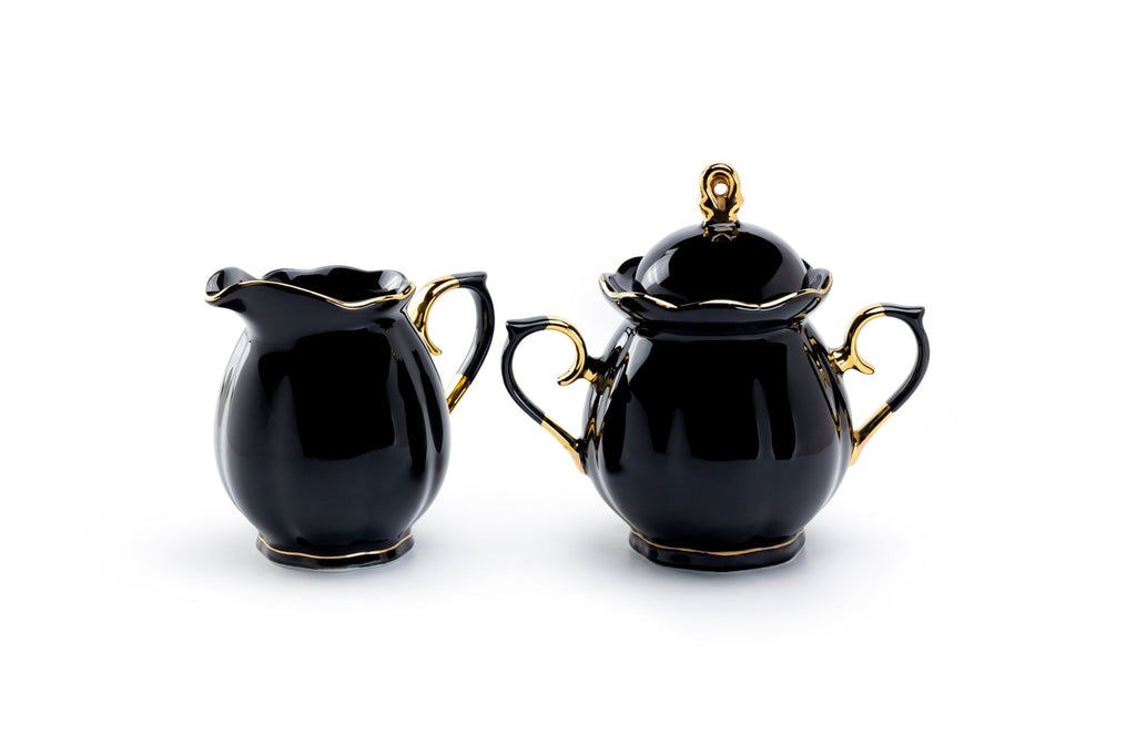Black Gold Scallop Fine Porcelain Sugar & Creamer Set - CLEARANCE